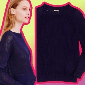 J. Crew Factory Navy Rollneck Cotton-Blend Beach Pullover Pointelle Sweater Sz M